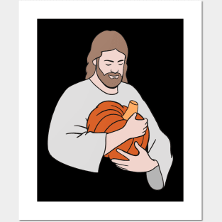 Vegan Jesus Holding A Pumpkin Posters and Art